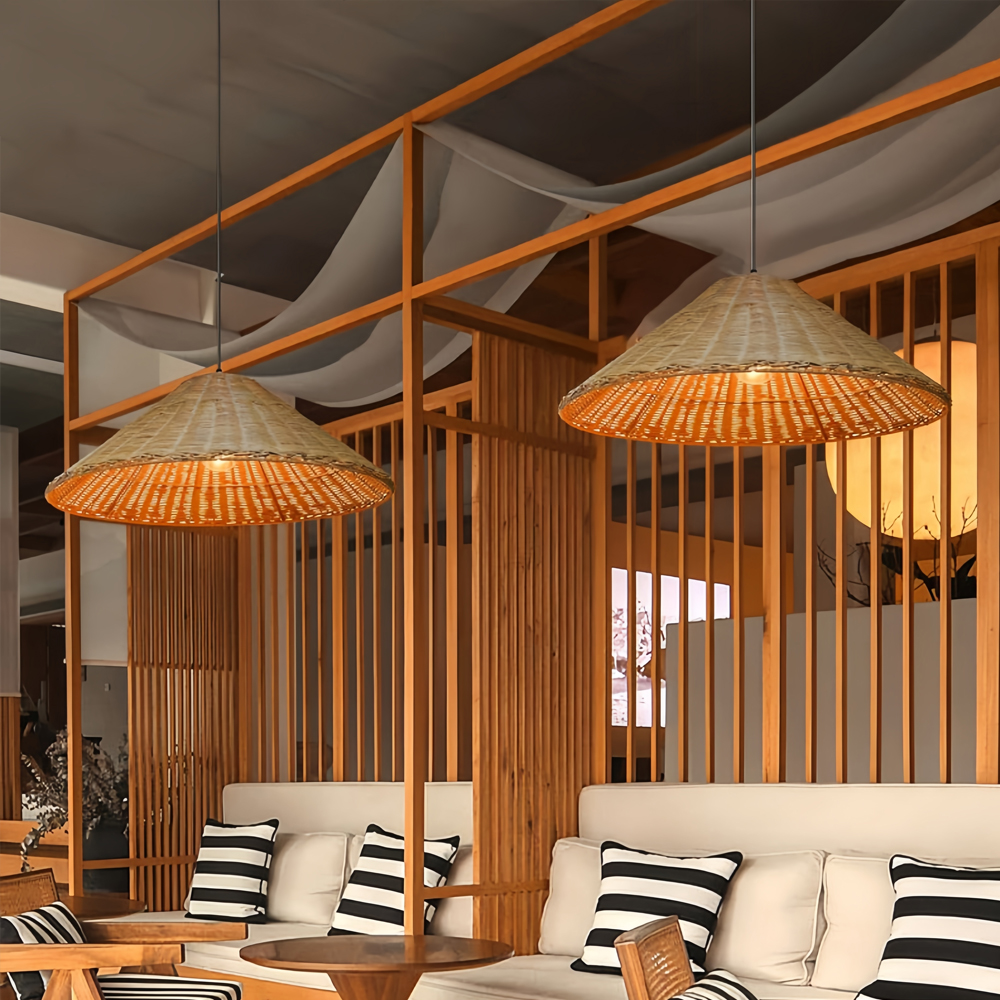 Homestay Southeast Asian Rattan Chandelier Restaurant Straw Hat Lampshade