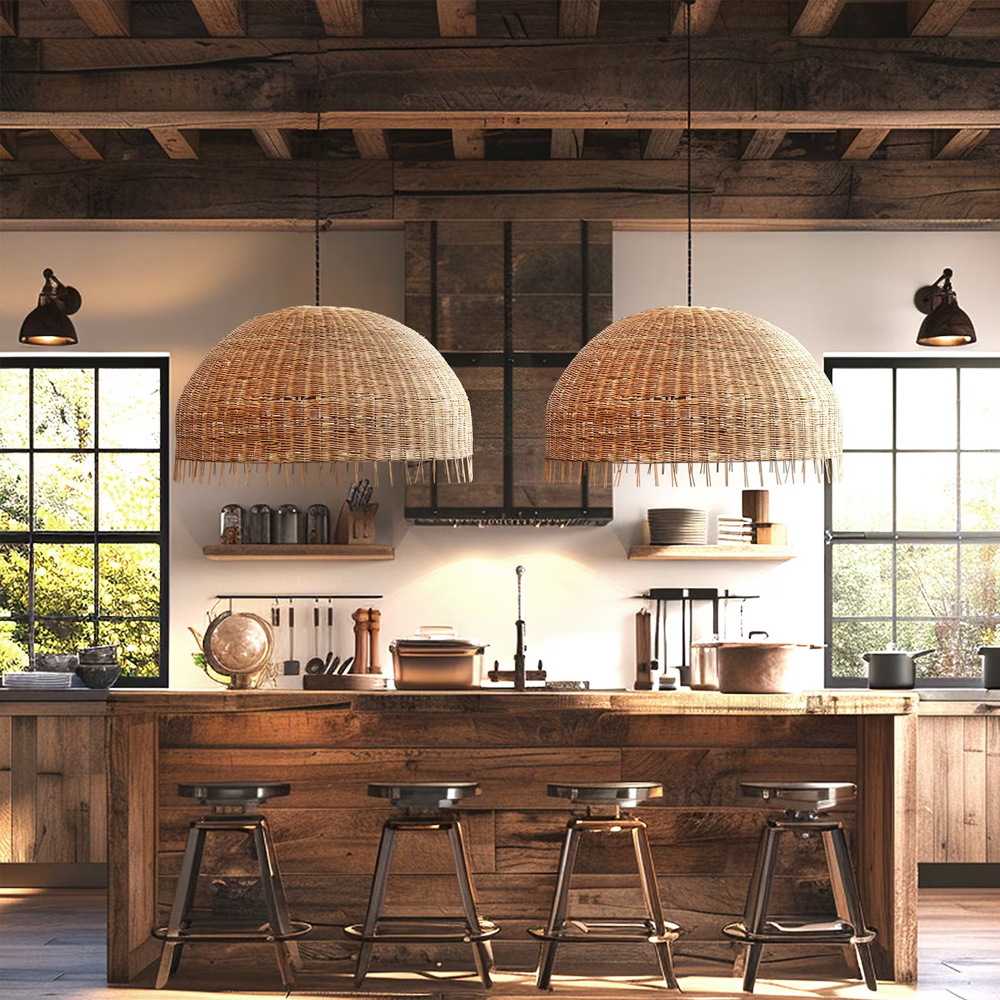 Dining Room Chandelier Rafia Wabi-sabi Rattan Pendant Lamp Handmade Sustainable Lighting