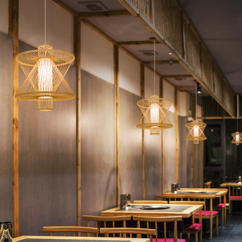 Southeast Asia Restaurant Bamboo Pendant Light Japandi Living Room Decor Lamp Shade