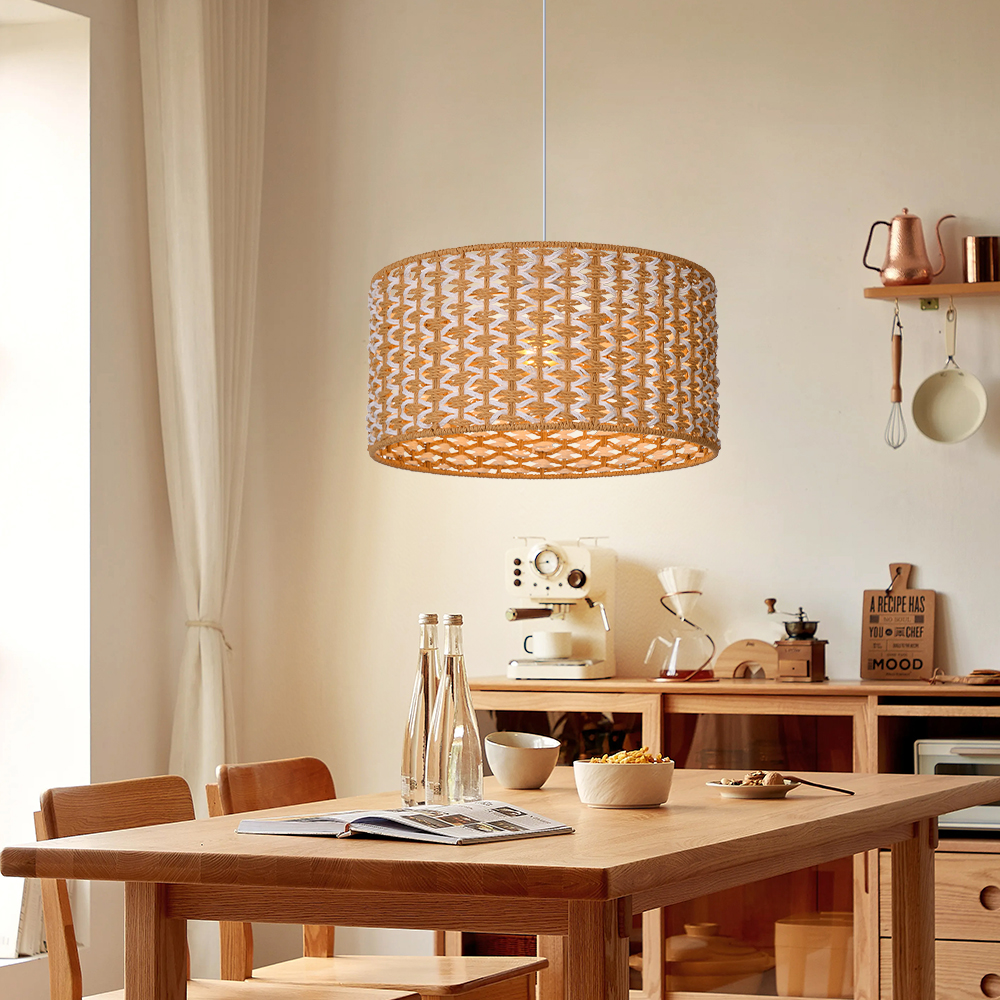 Bohemian Style Handwoven Paper Rope Pendant Lamp for Dining Room