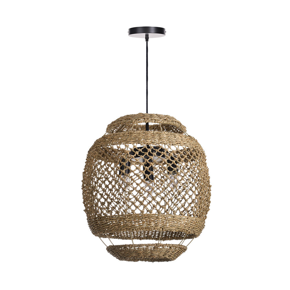 Retro Rattan Chandelier Wabi-sabi Style Kitchen Island 3-light Pendant Lampshade