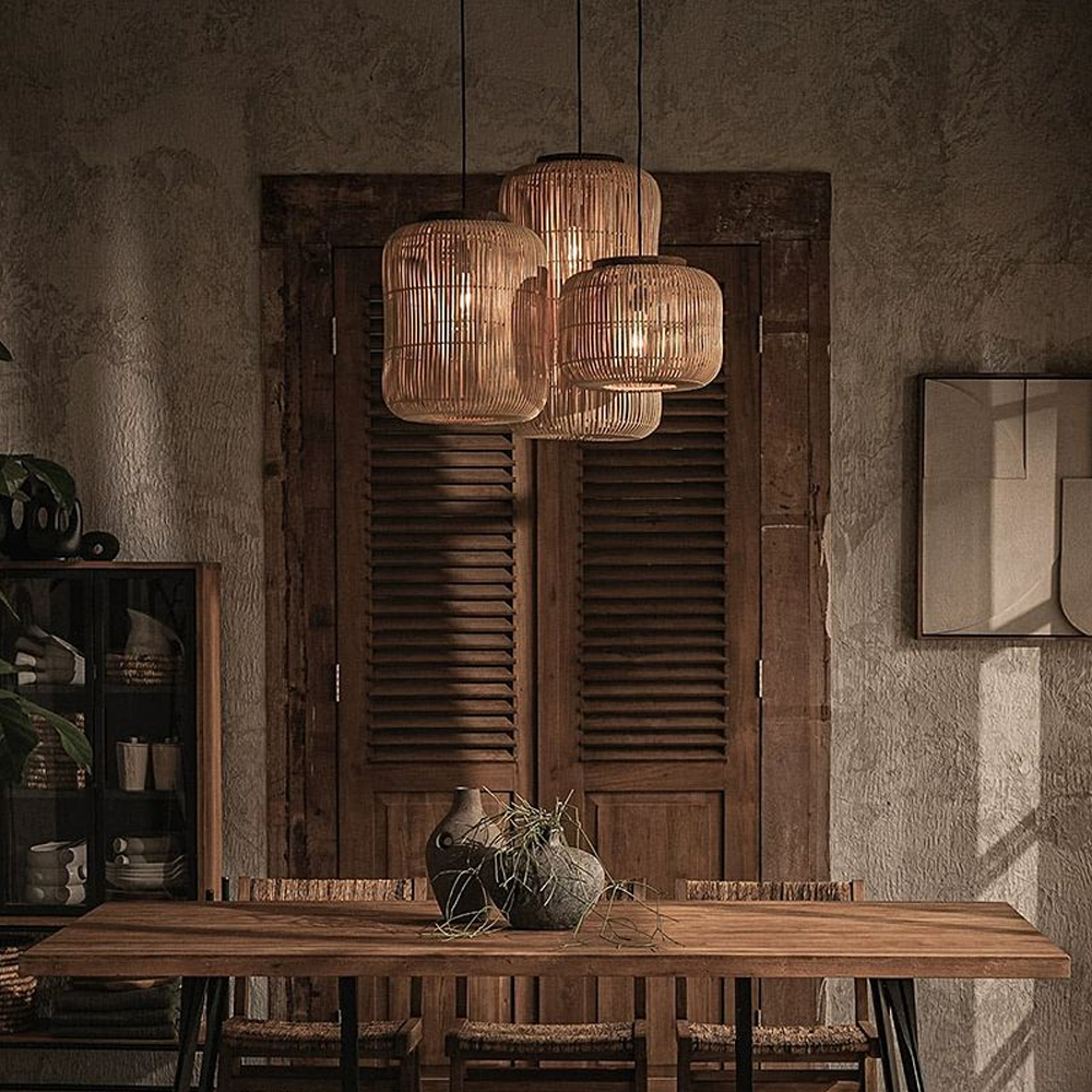 Wabi-sabi Style Retro Rattan Chandelier Japanese B&B Restaurant Hand-woven Pendant Lights