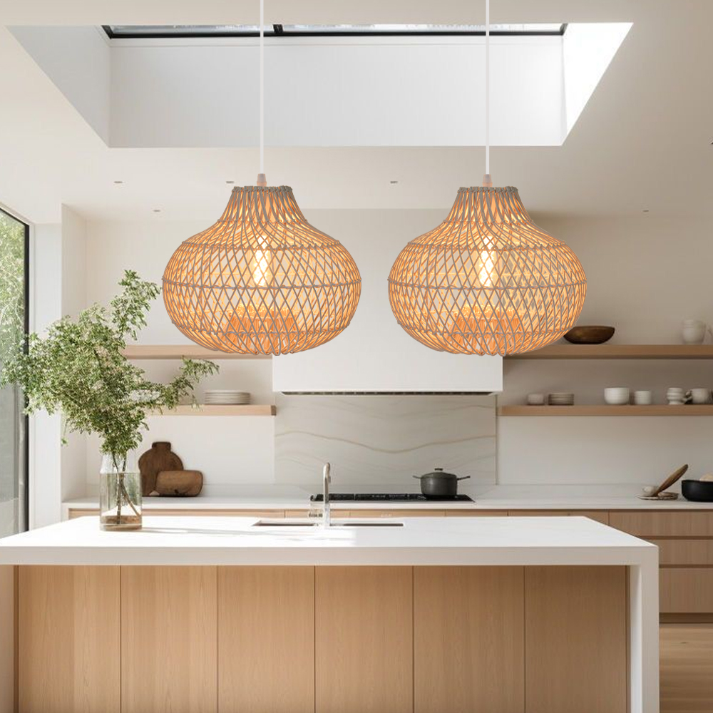 Minimalist Kitchen Counter Rattan Pendant Light Living Room Decor Lampshade