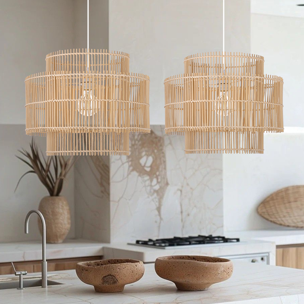 Natural Rattan Weaving Hanging Light Wicker Pendant Light Fixture 