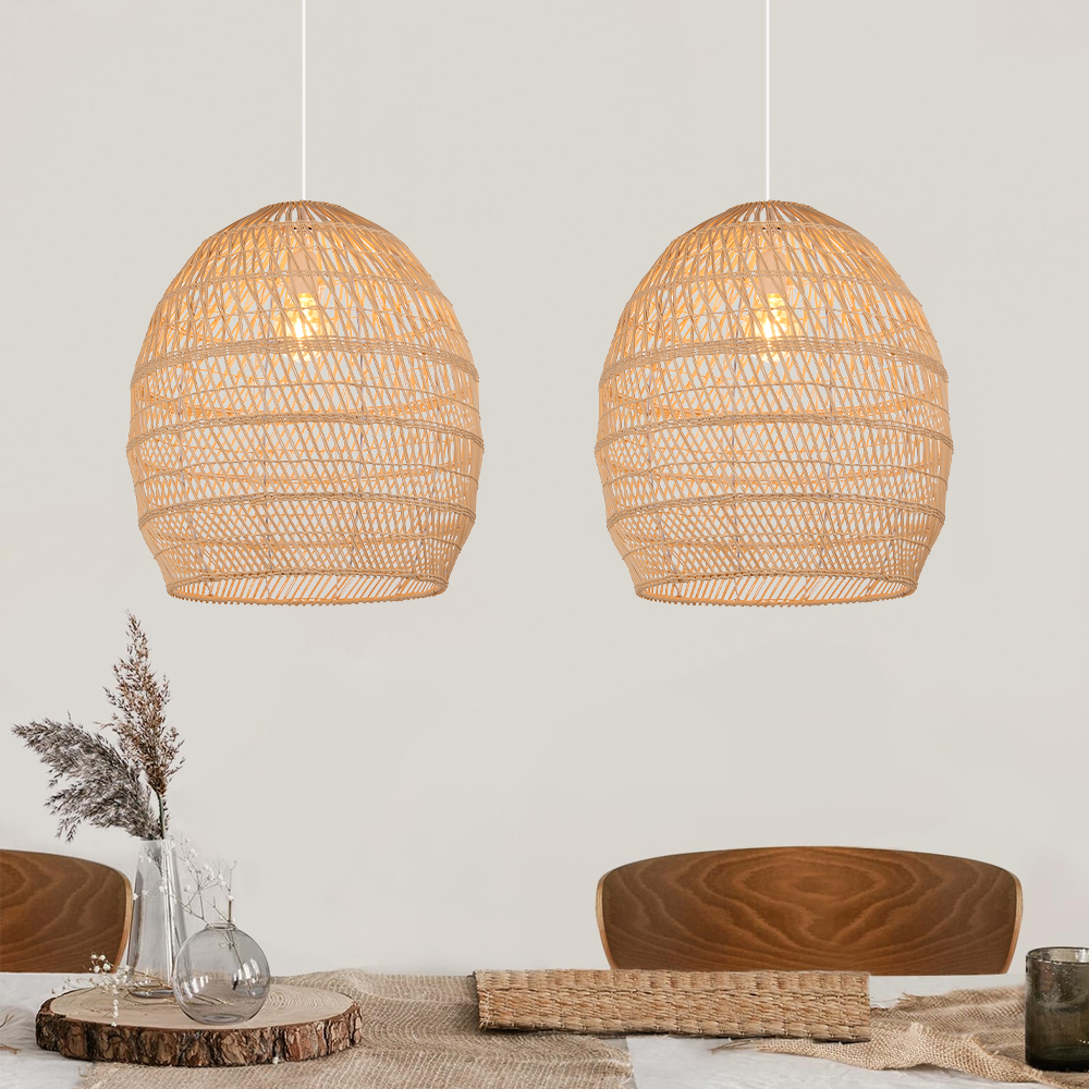 Boho Woven Rattan Chandelier Nordic Dining Room Basket Lamp Shade