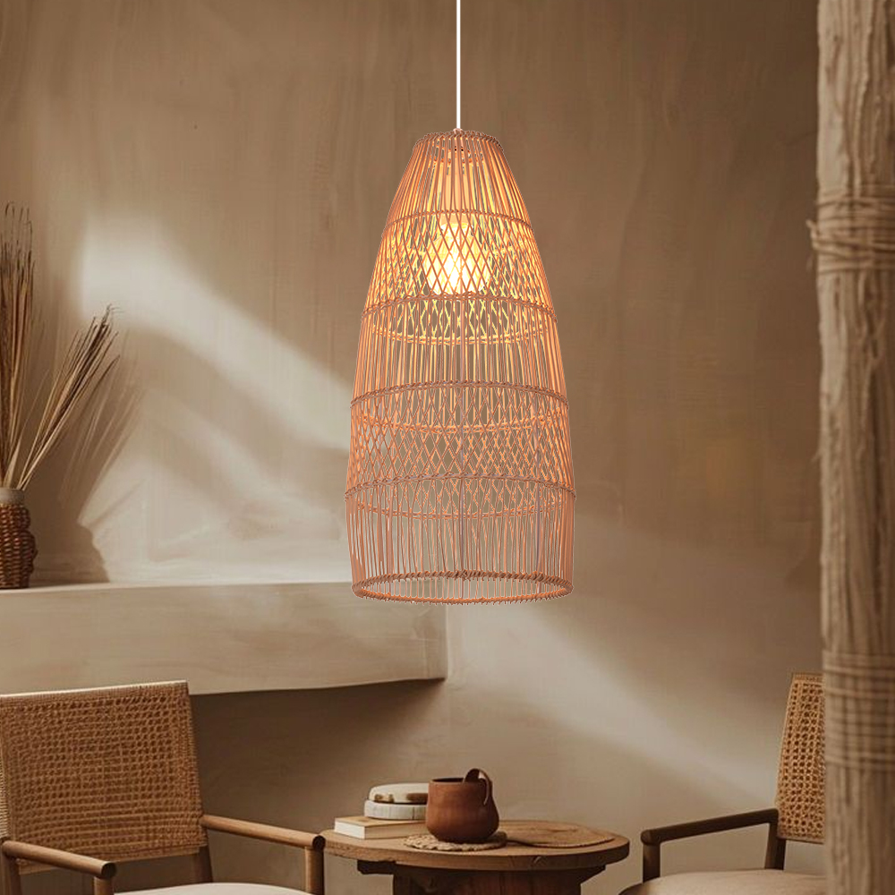 Wabi-Sabi Style Wicker Hanging Lighting Adjustable Rattan Pendant Lamp