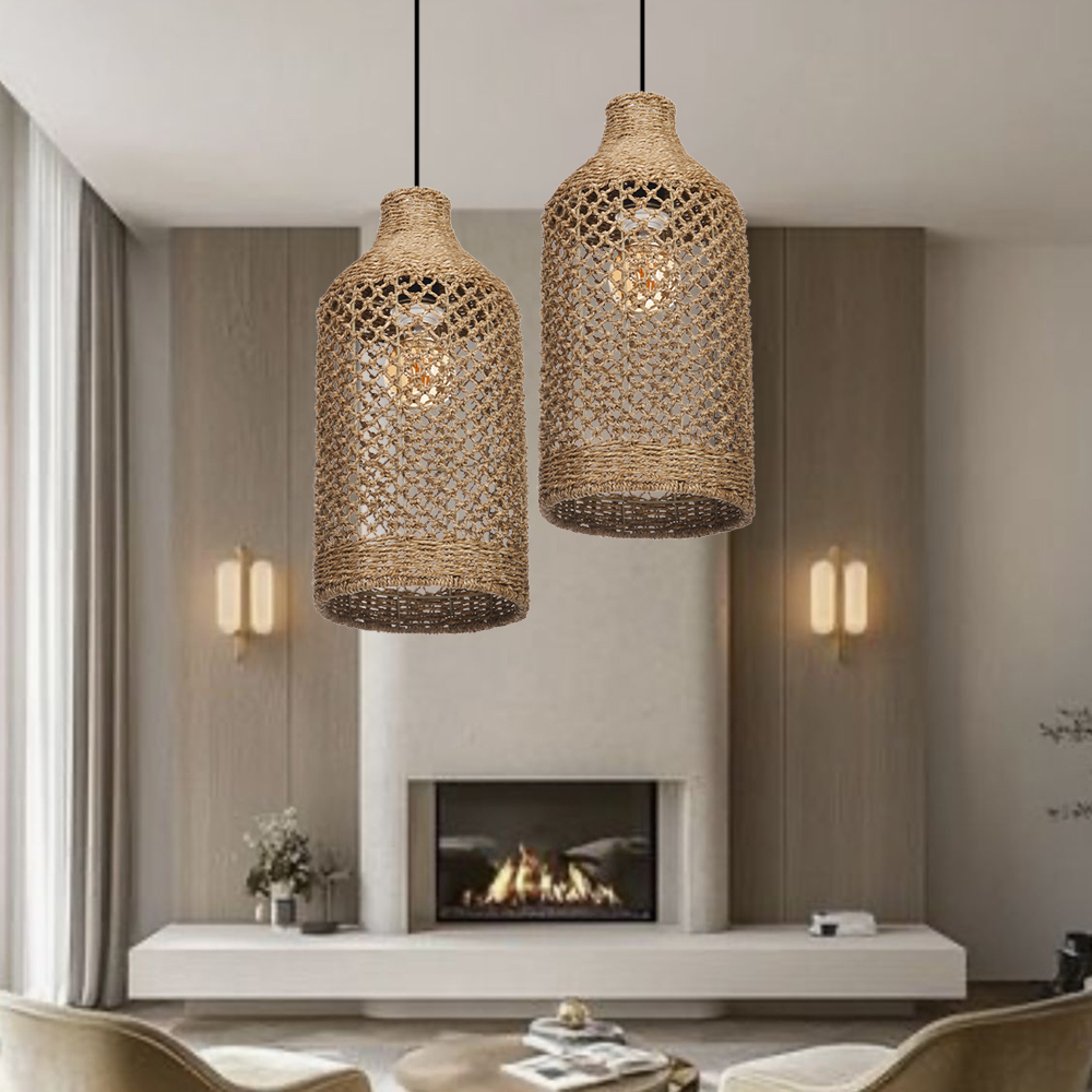 Wabi-sabi Living Room Seagrass Chandelier Retro B&B Decorative Pendant Lamp