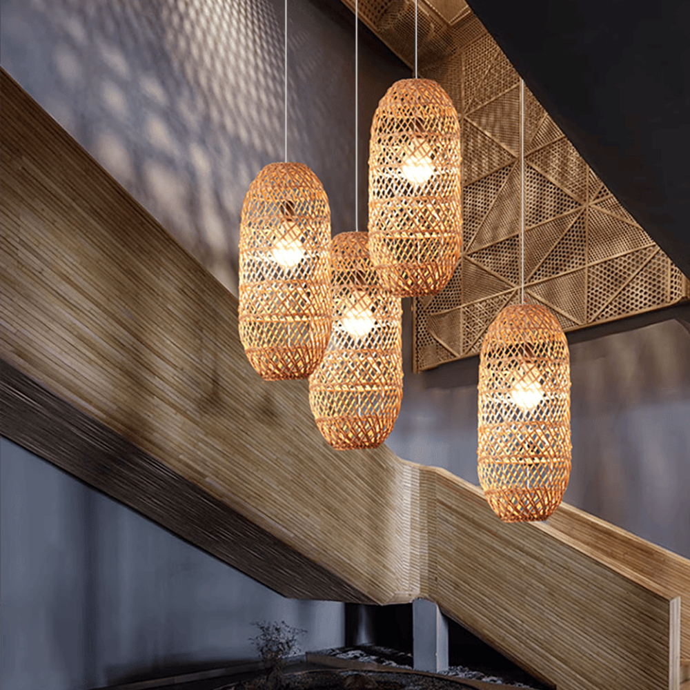 Villa Staircase Combination Rattan Chandeliers Wabi-sabi Pastoral Style Homestay Restaurant Lamps