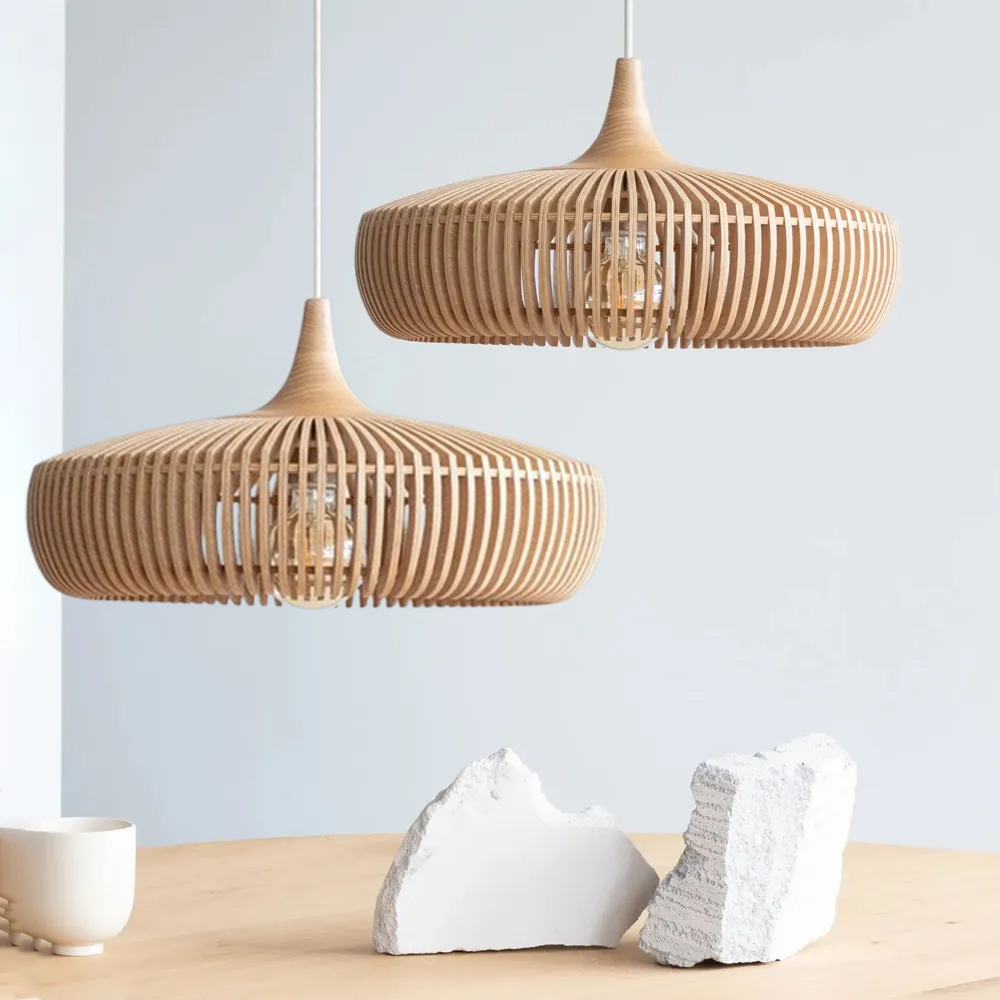 50% OFF Clearance Retro Natural Wood Pendant Light Lampshade For Dining Room