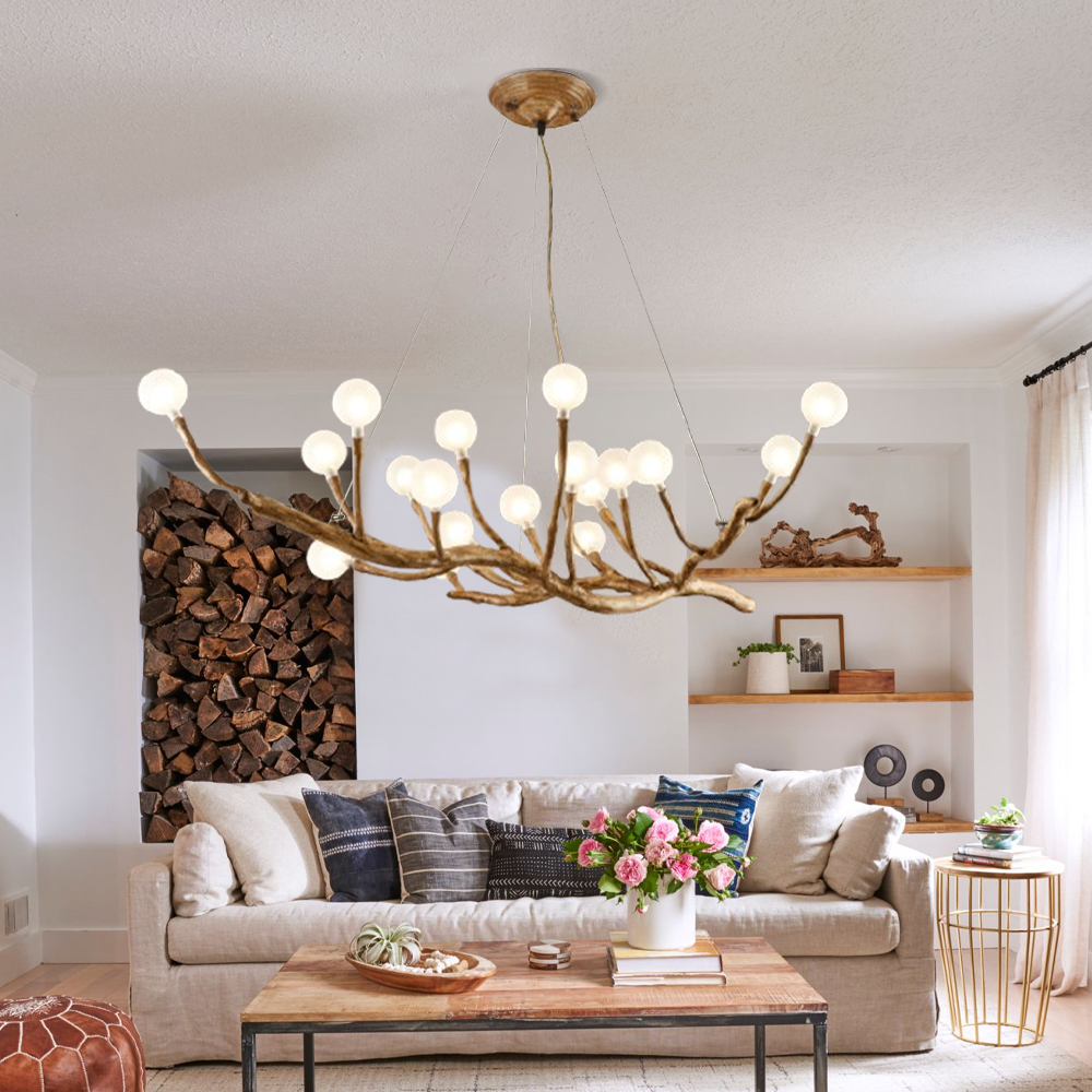 Multi-bulb Tree Branch Ceiling Lamp White Light Chandelier for Living Room