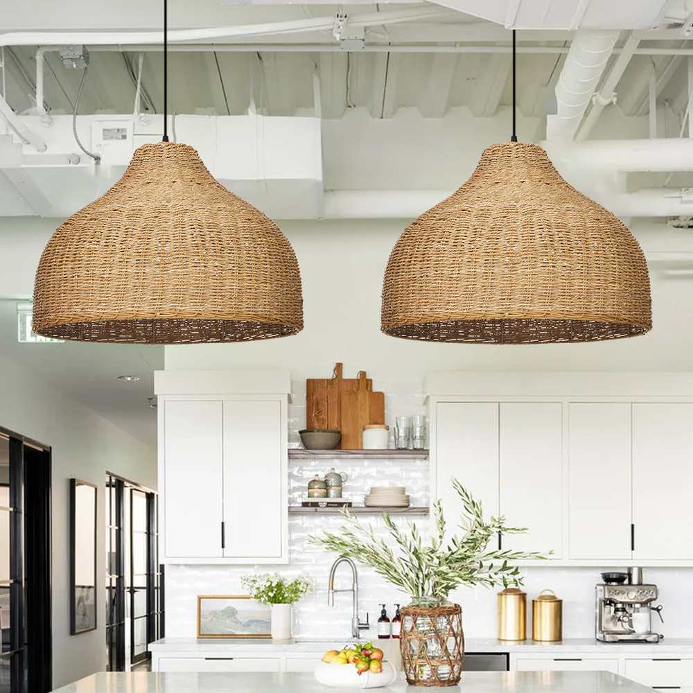 Coastal Kitchen Pendant Light Japanese Style Rattan Seagrass Hanging Chandelier