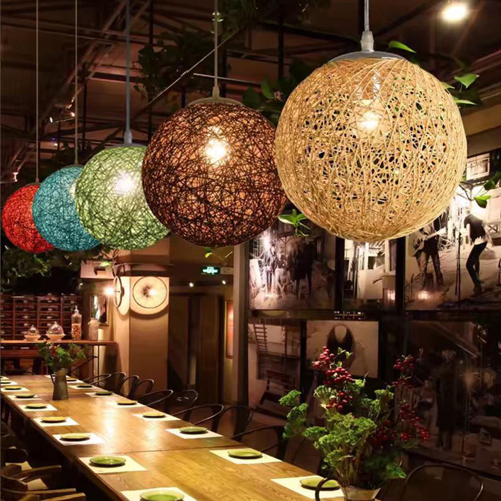 Creative Restaurant Ball Chandelier Rattan Weaving Bird's Nest Lamp