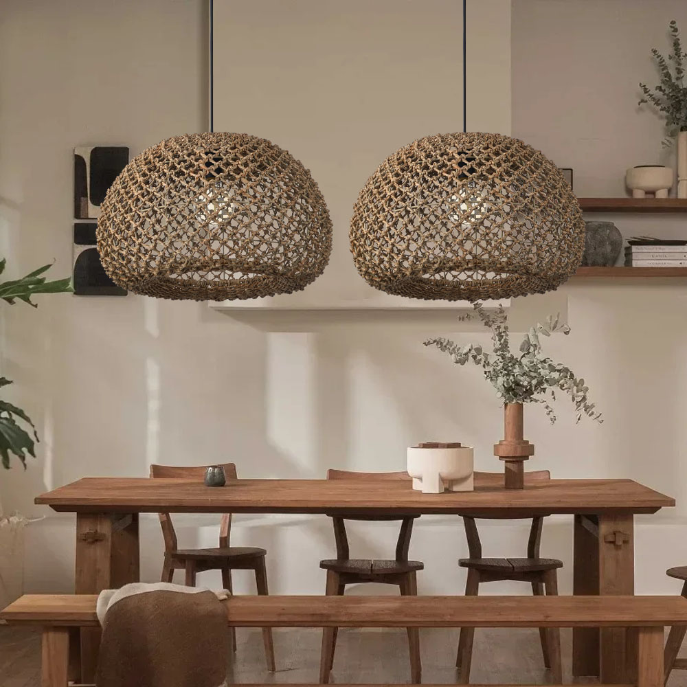 Wabi Sabi style Seagrass Pendant Lights for Dining Room