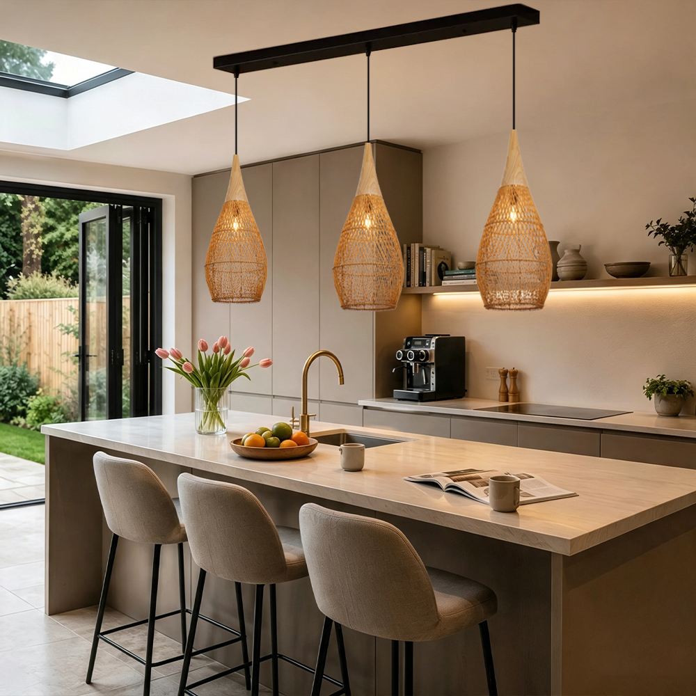 Coastal Rattan Woven Pendant Light  Farmhouse Artisan Natural Lighting for Dining Rooms