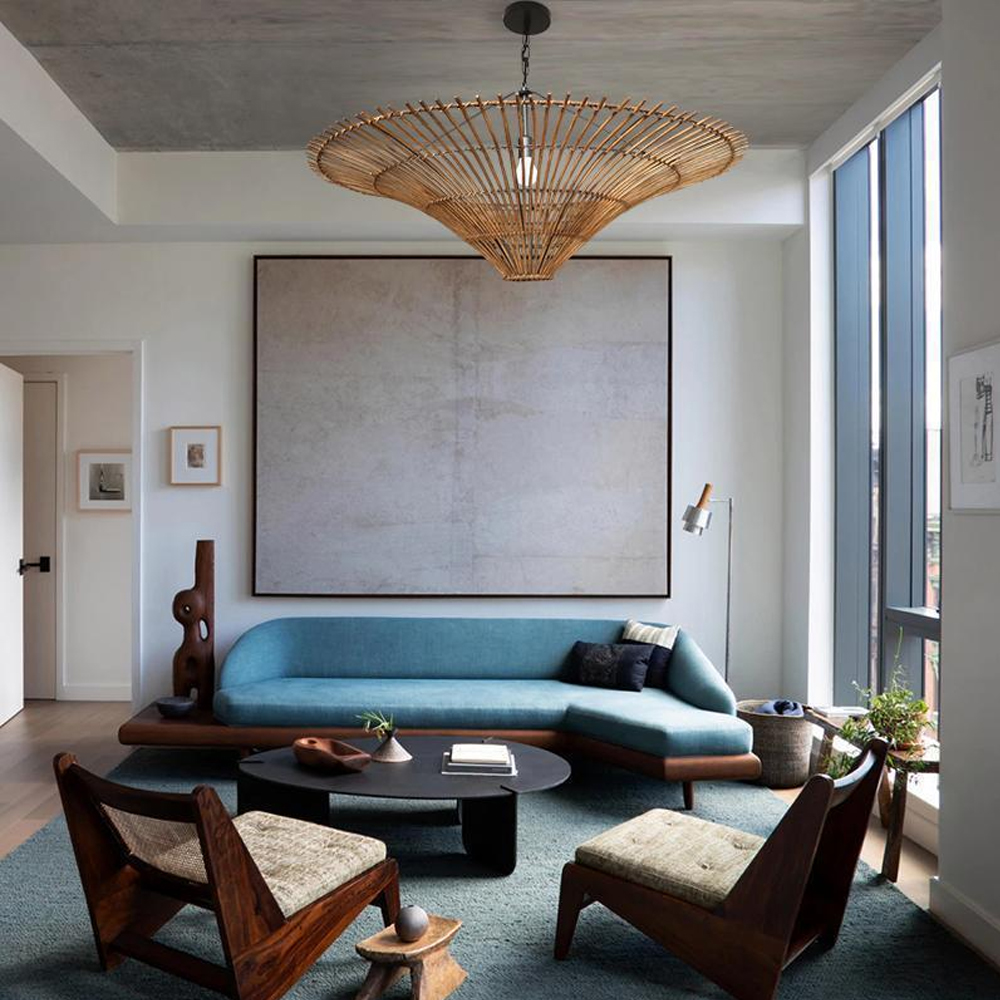 Japanese Handwoven Large Rattan Pendant Light Living Room Chandelier Lobby lighting