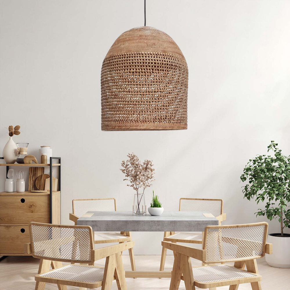Hand-knitted Rattan Pendant Light Modern Scandinavian Bell Shape Kitchen Island Lighting