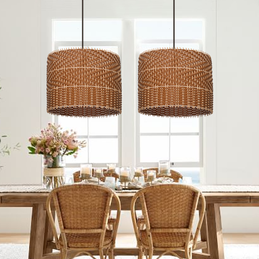 Japandi Creative Round Rattan Hanging Lamp for Dining Rooms and Kitchens