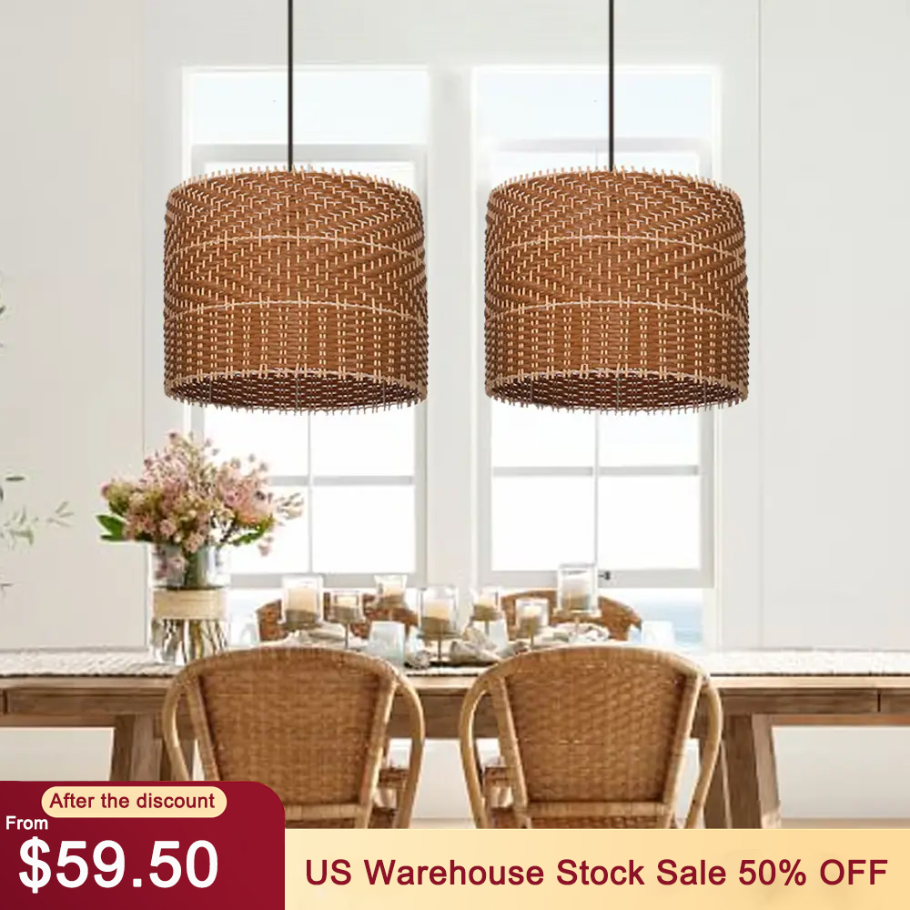 Japandi Creative Round Rattan Hanging Lamp for Dining Rooms and Kitchens