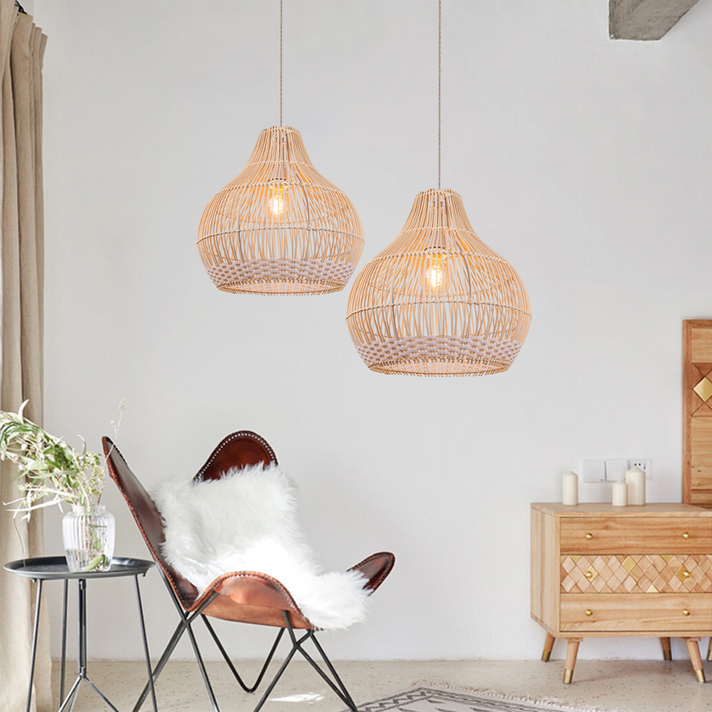 Farmhouse Style Rattan Pendant Light Simple Modern Hanging Lamp