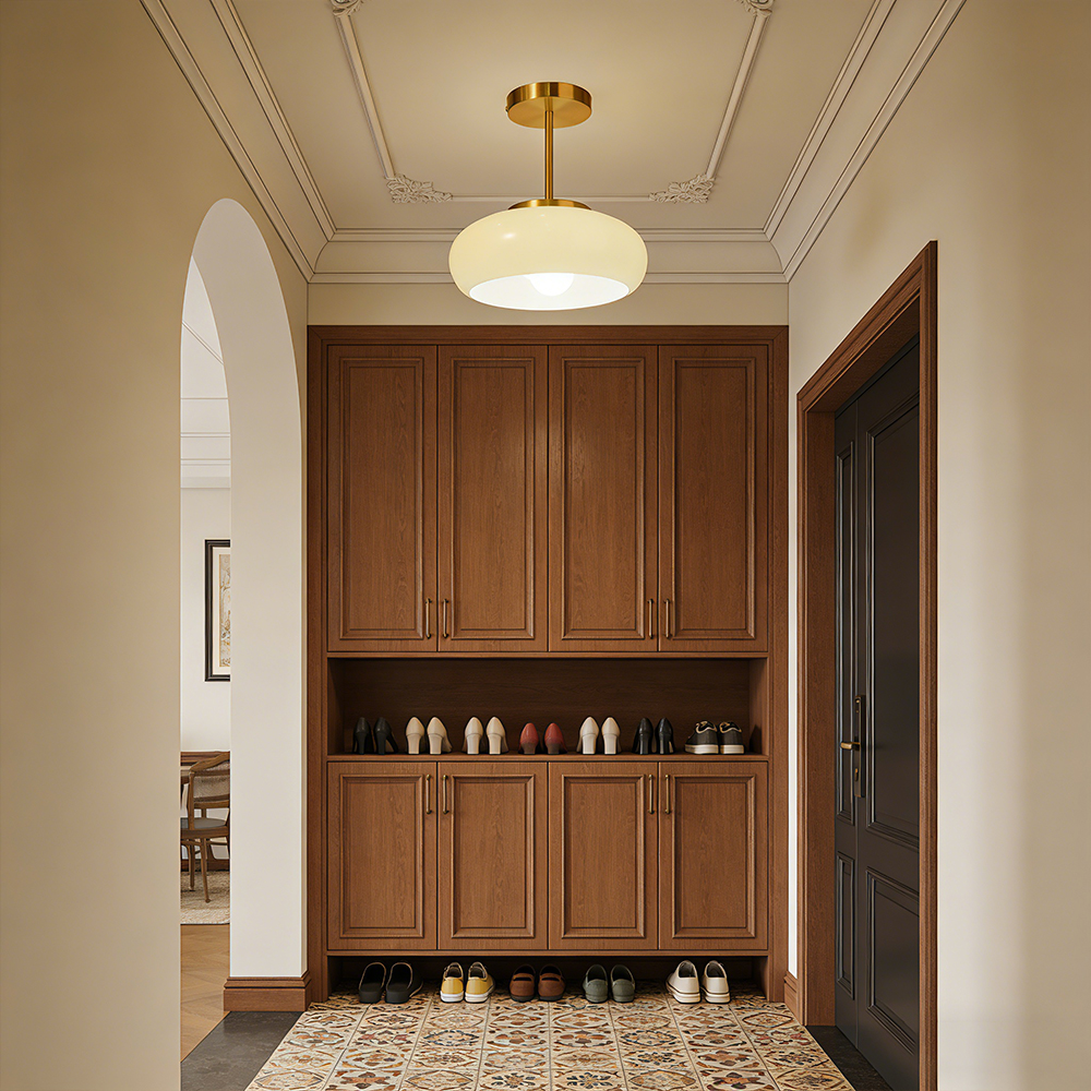 Bauhaus Round Beige Ceiling Light Semi Flush Mount Entryway Lighting