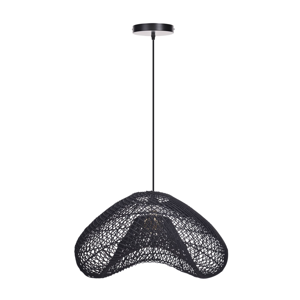 Black Hanging Lamp Shade Rattan Woven Pendant Light for Dining Room Bedroom