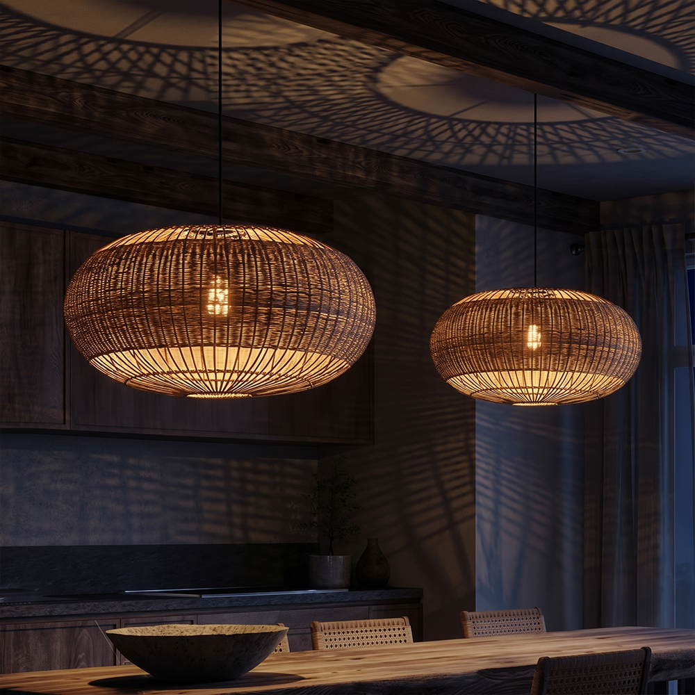 Coastal Home Lighting Kitchen Island Rattan Pendant Light Natural Retro Luxurious Chandelier Wabi-sabi Style