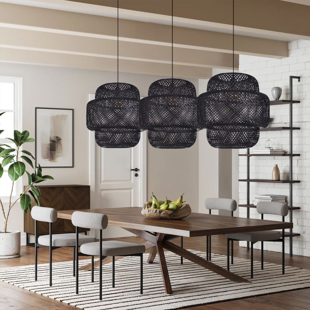 Sustainable Black Bamboo Pendant Light Chandelier Home Decor Eco-Friendly Lighting