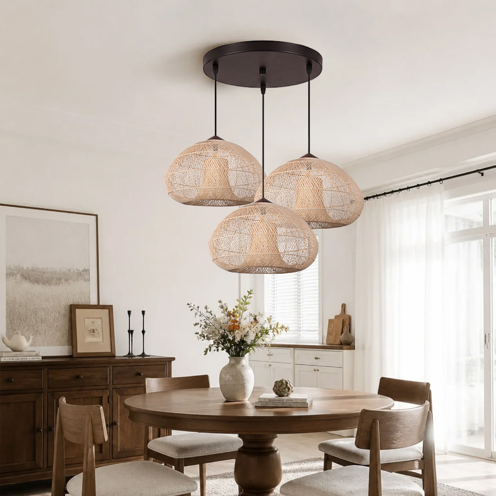 Wabi Sabi Style Retro Dining Room Chandelier Rattan Zen Pendant Light