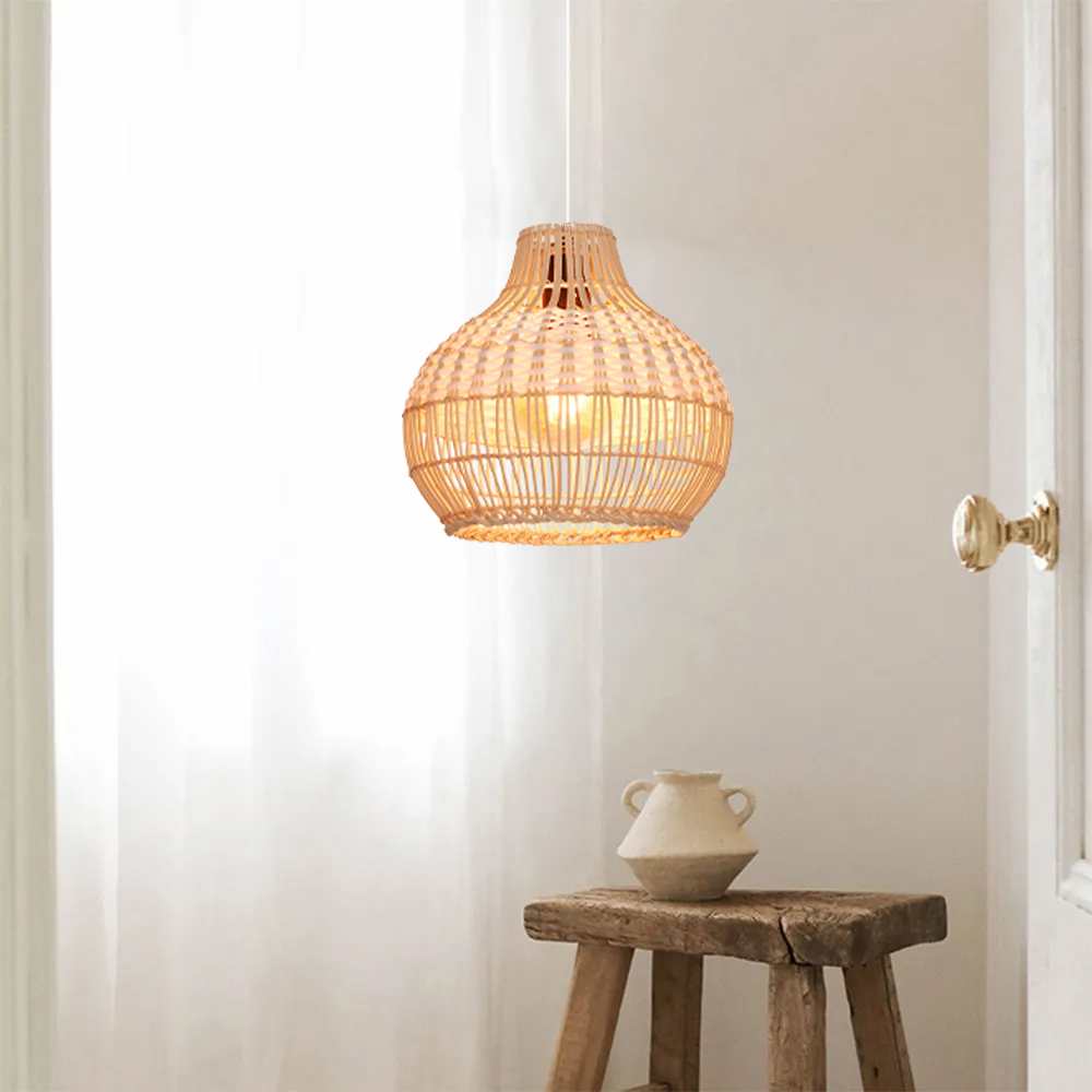 White Rattan Pendant Light Woven Rattan Lampshade