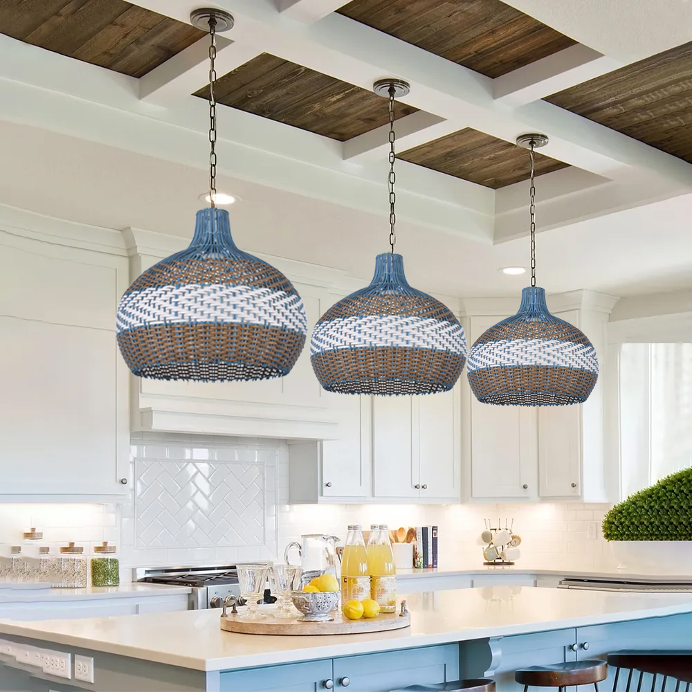 Courtland Blue Rattan Pendant Light Interior Designer Recommended Lamps
