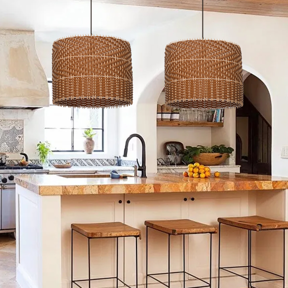 Japandi Creative Round Rattan Hanging Lamp for Dining Rooms and Kitchens