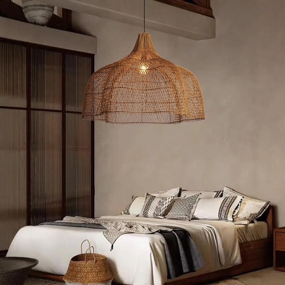 Living Room Rattan Pendant Light Wabi Sabi Wicker Chandelier