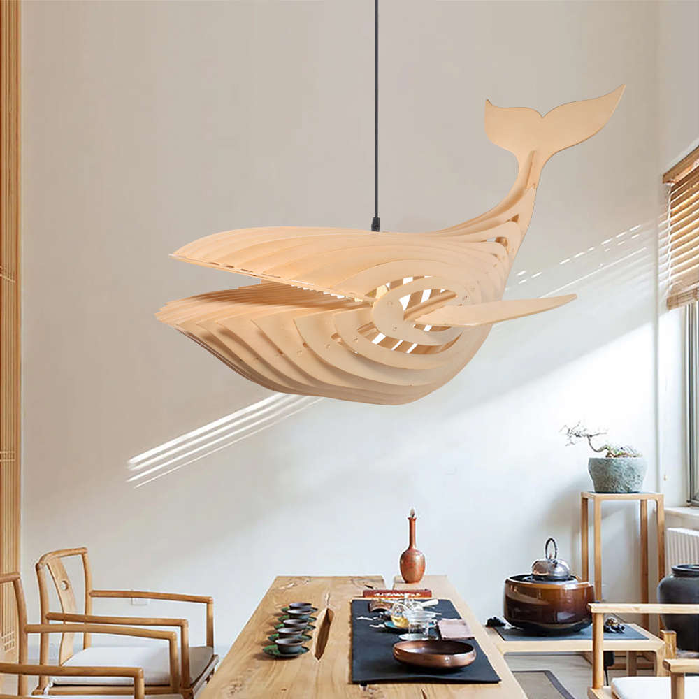 Wooden Pendant Light Japanese Laser Cut File Whale Art Chandelier