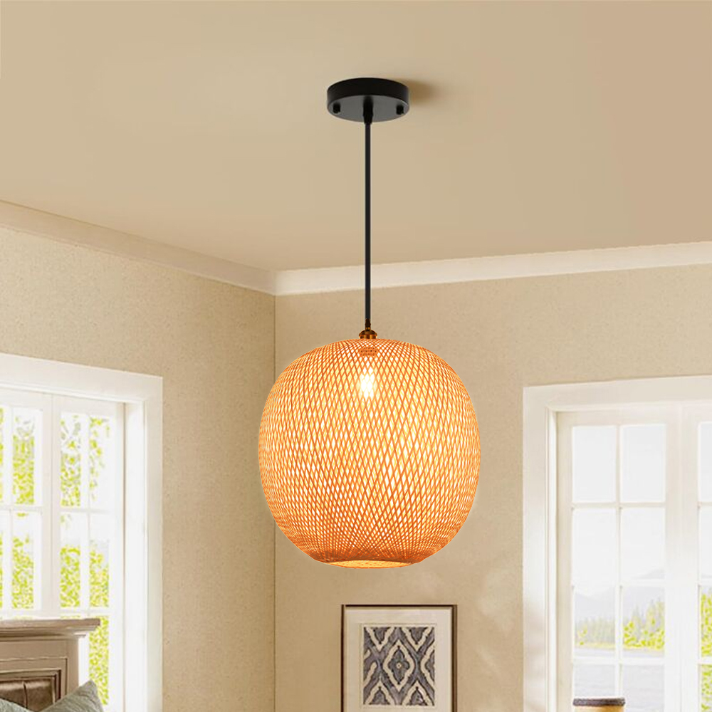 Hand Woven Bamboo Chandelier Spherical Stairwell Lighting