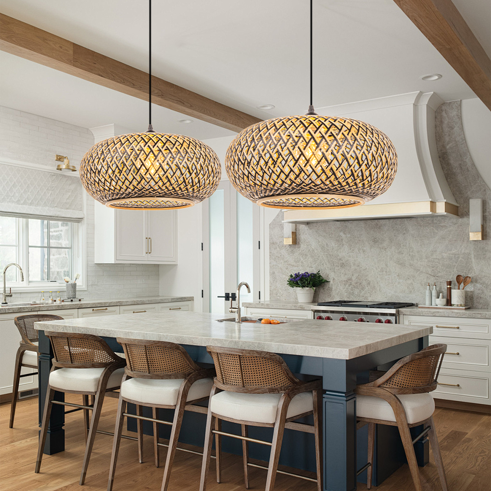 Artisan Black Bamboo Chandelier Minimalist Style Wicker Light