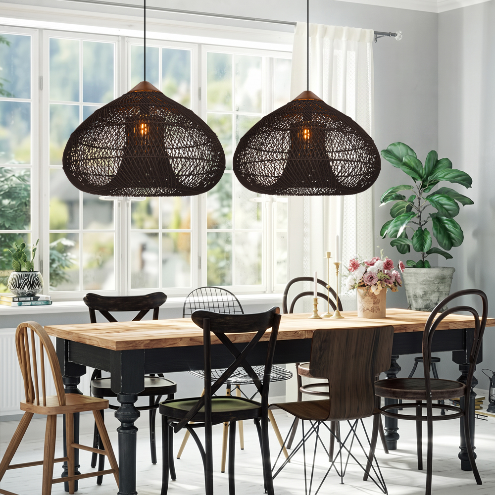 Wabi Sabi Style Retro Dining Room Chandelier Rattan Zen Pendant Light