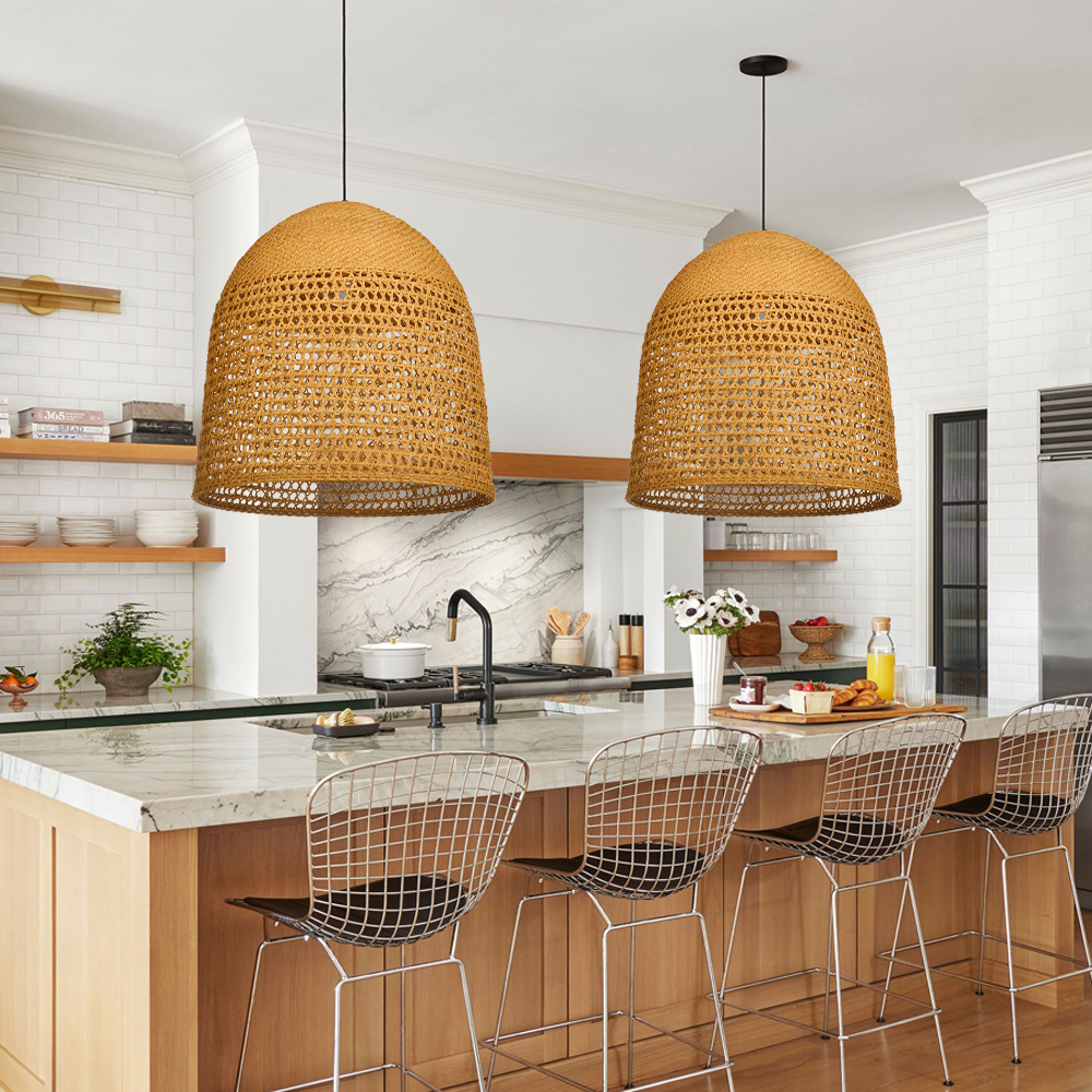 Handmade Modern Kitchen Rattan Pendant Light Living Room Chandeliers
