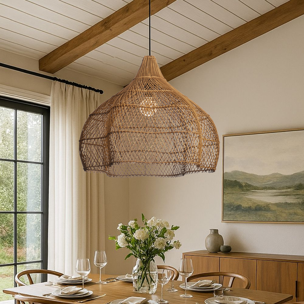 Living Room Rattan Pendant Light Wabi Sabi Wicker Chandelier