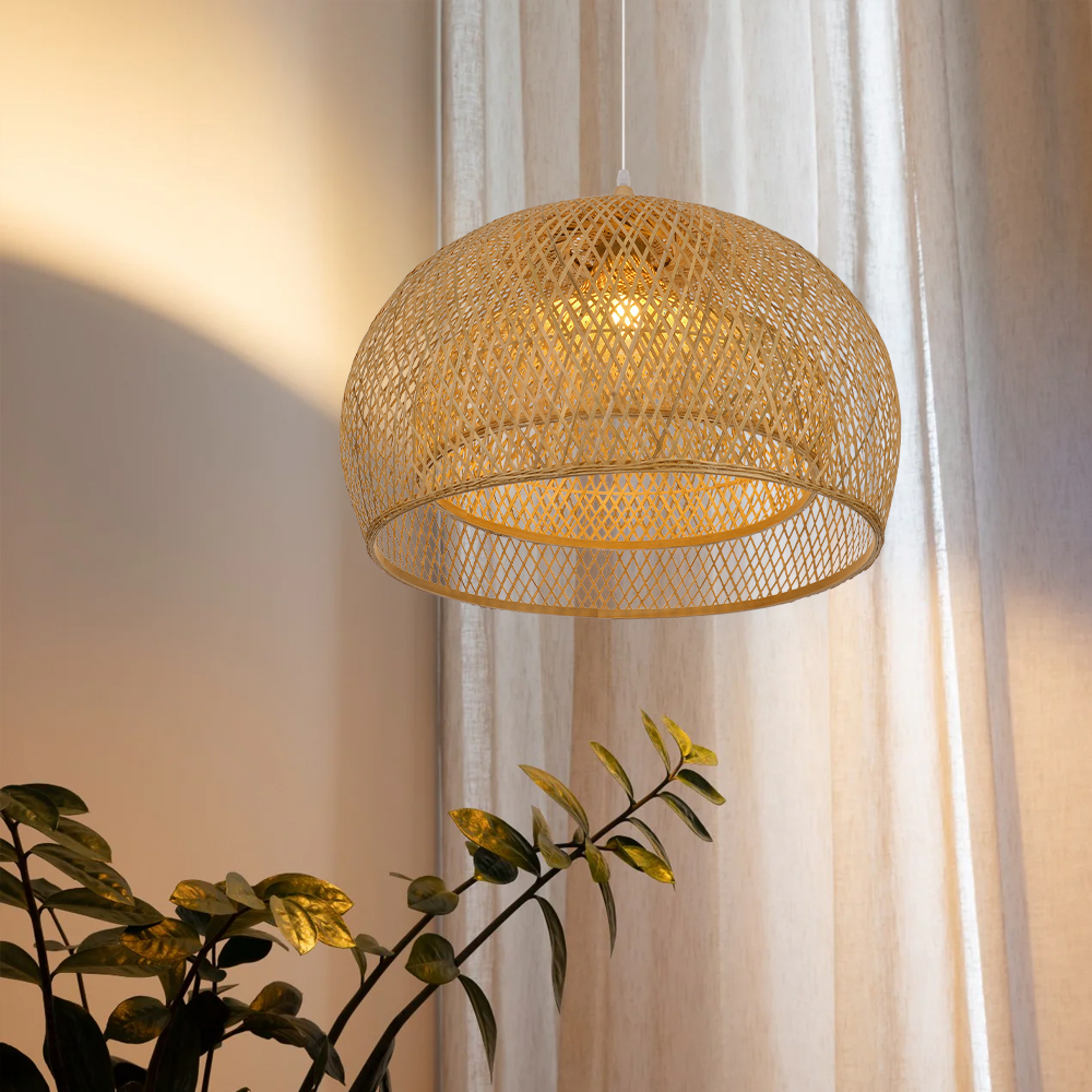 Japandi Style Handwoven Bamboo Pendant Light for Dining Nook