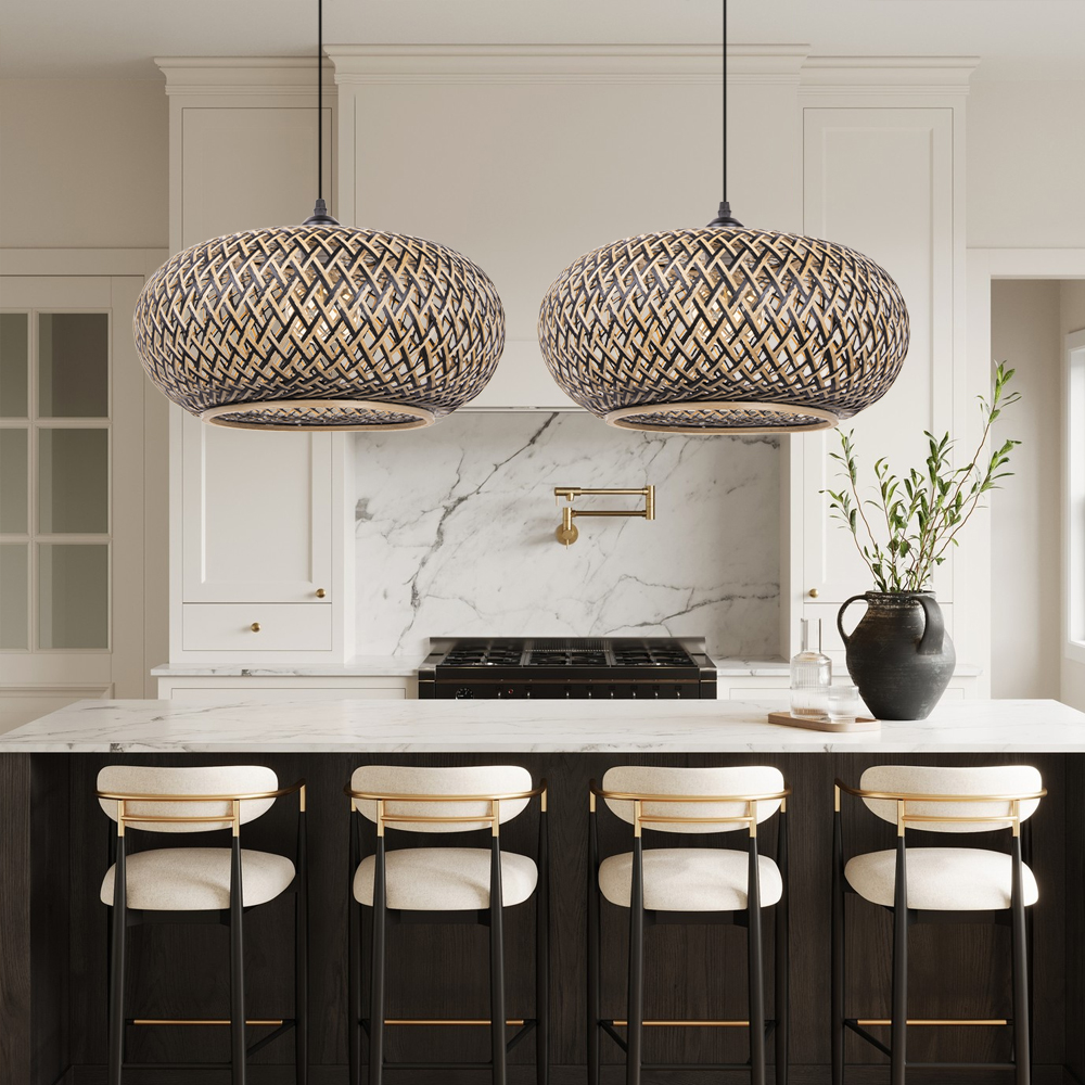 Artisan Black Bamboo Chandelier Minimalist Style Wicker Light