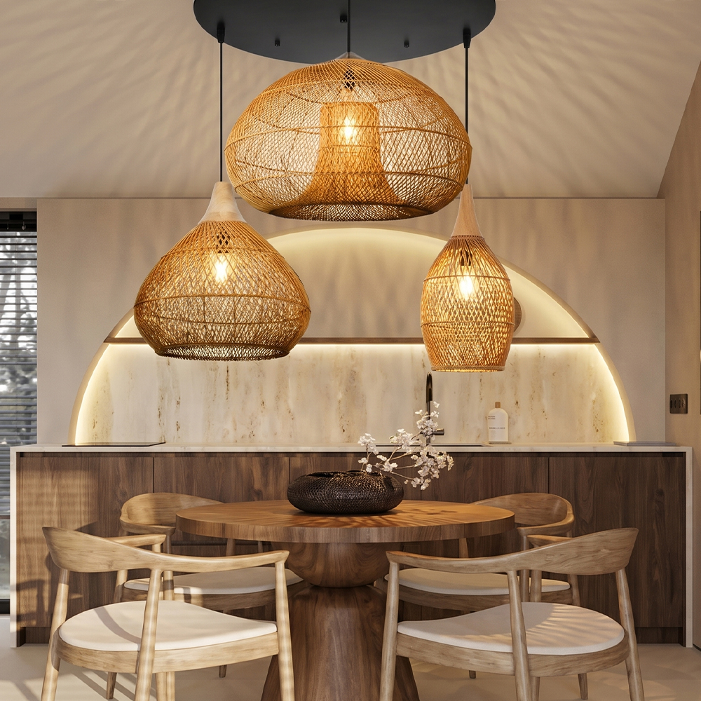 Rattan Pendant Light Wabi Sabi Style Retro Dining Room Chandelier