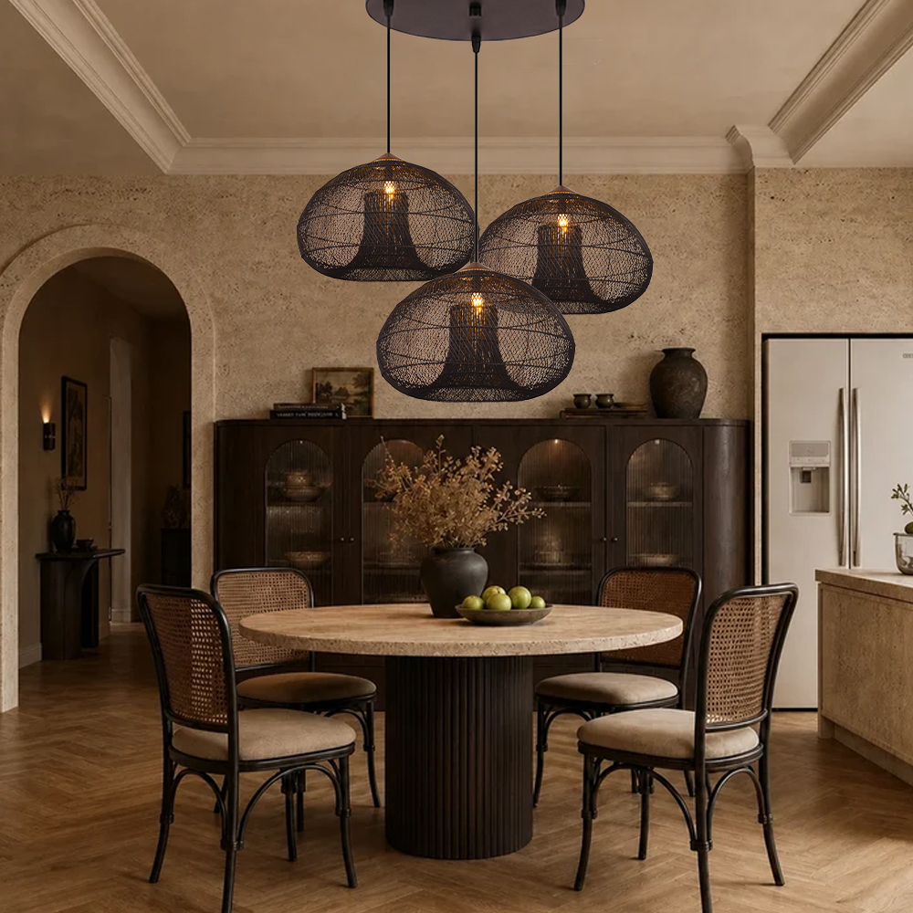 Wabi Sabi Style Retro Dining Room Chandelier Rattan Zen Pendant Light