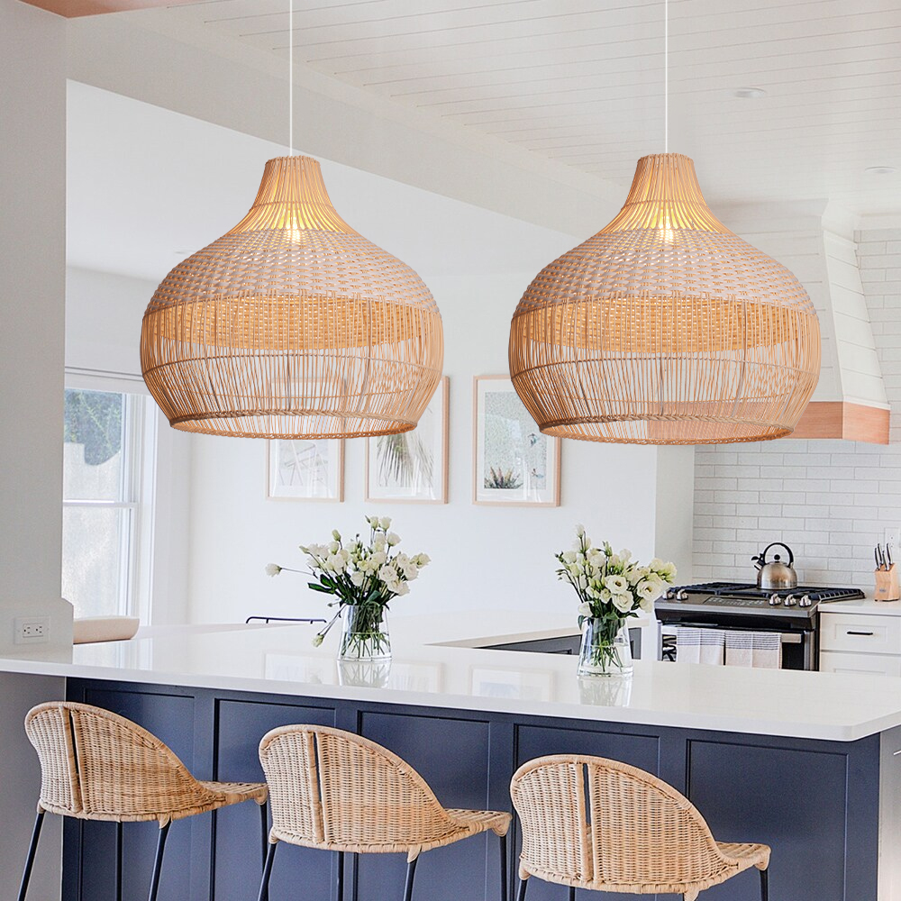 White Rattan Pendant Light Woven Rattan Lampshade