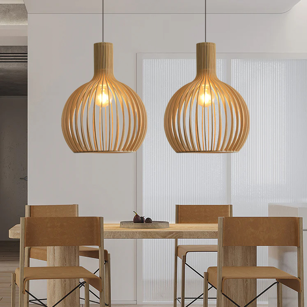 Nordic Birdcage Wooden Pendant Light for Dining Room