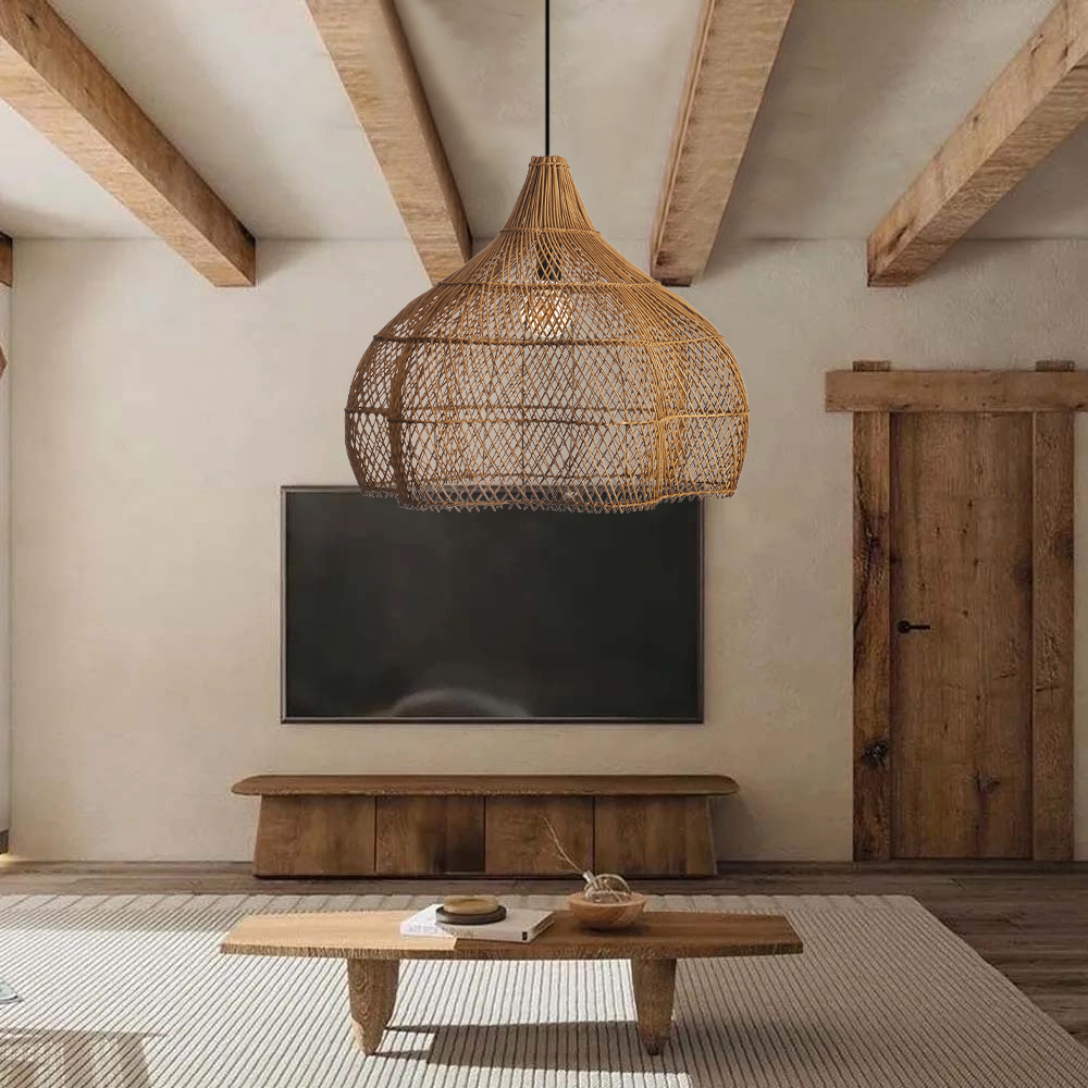 Living Room Rattan Pendant Light Wabi Sabi Wicker Chandelier