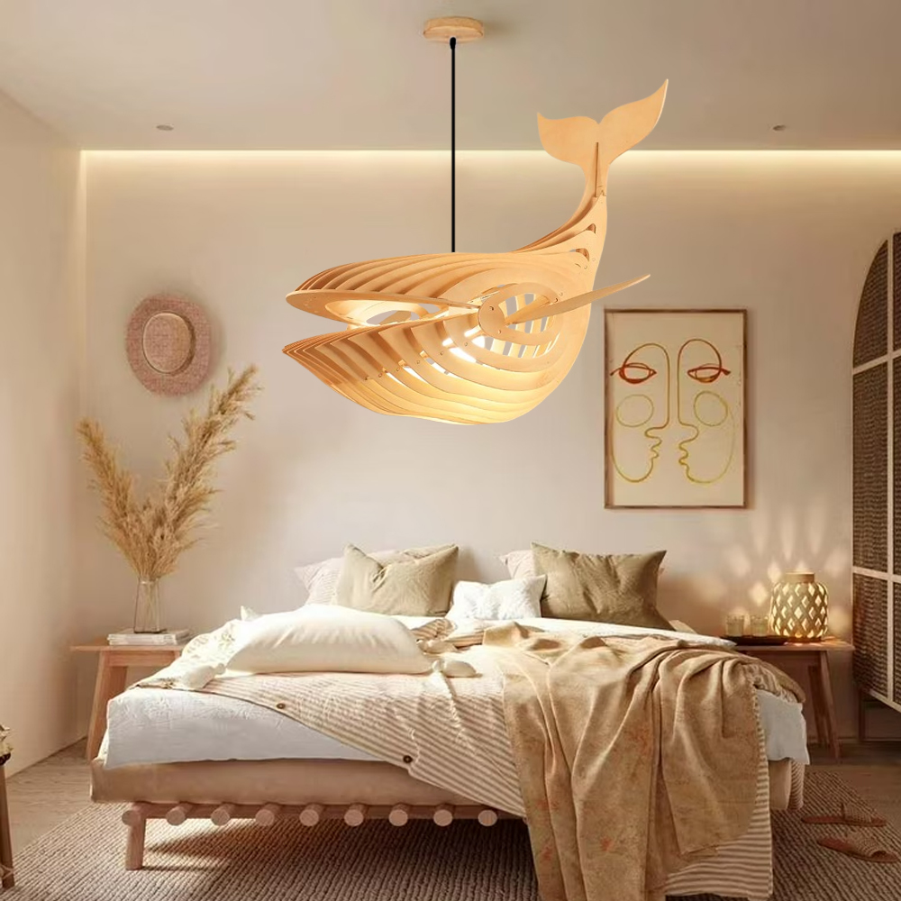 Wooden Pendant Light Japanese Laser Cut File Whale Art Chandelier