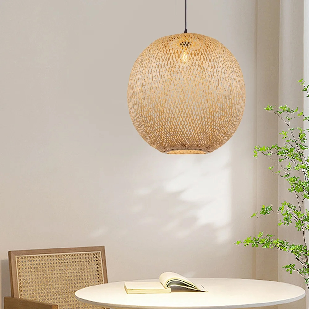 Hand Woven Bamboo Chandelier Spherical Stairwell Lighting