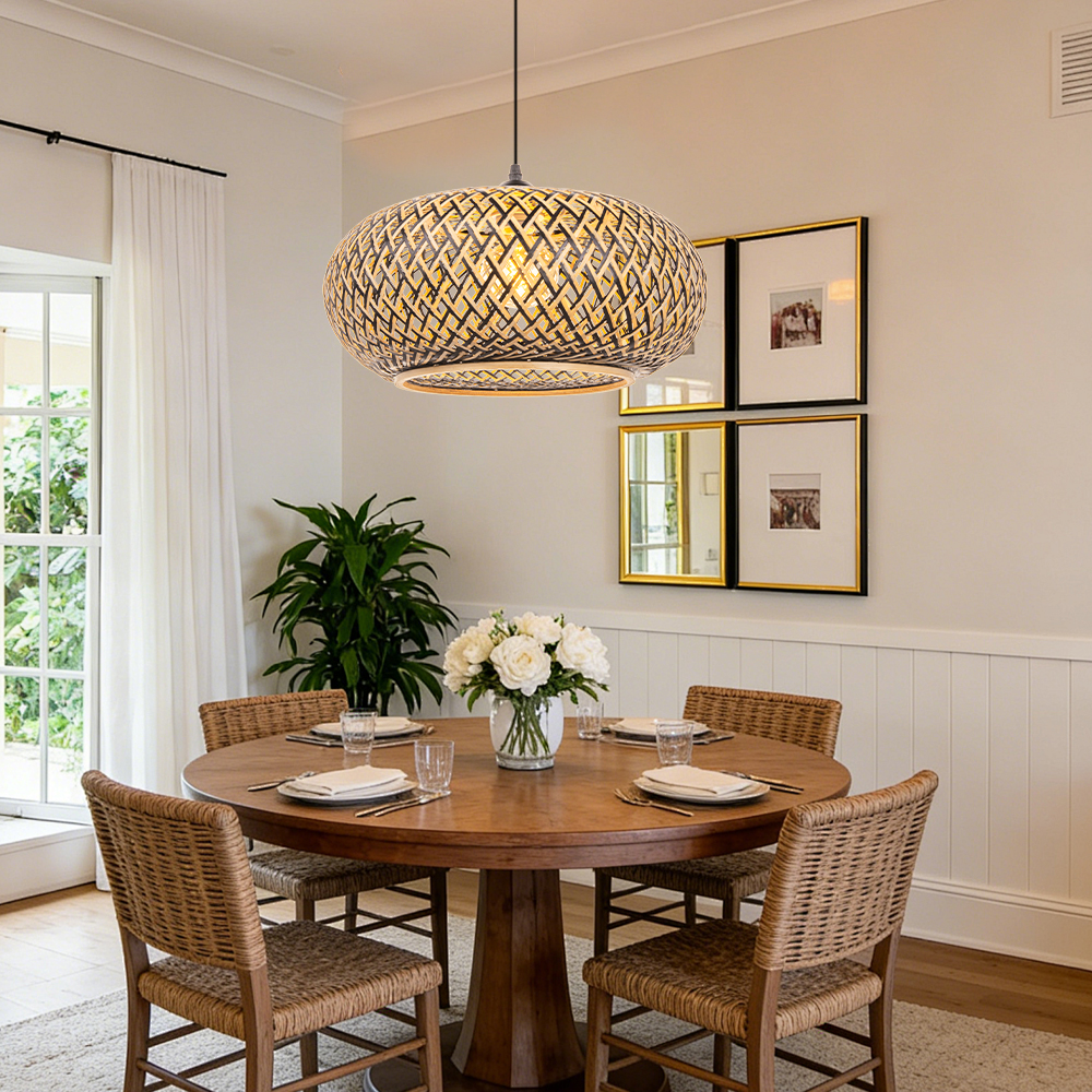 Artisan Black Bamboo Chandelier Minimalist Style Wicker Light