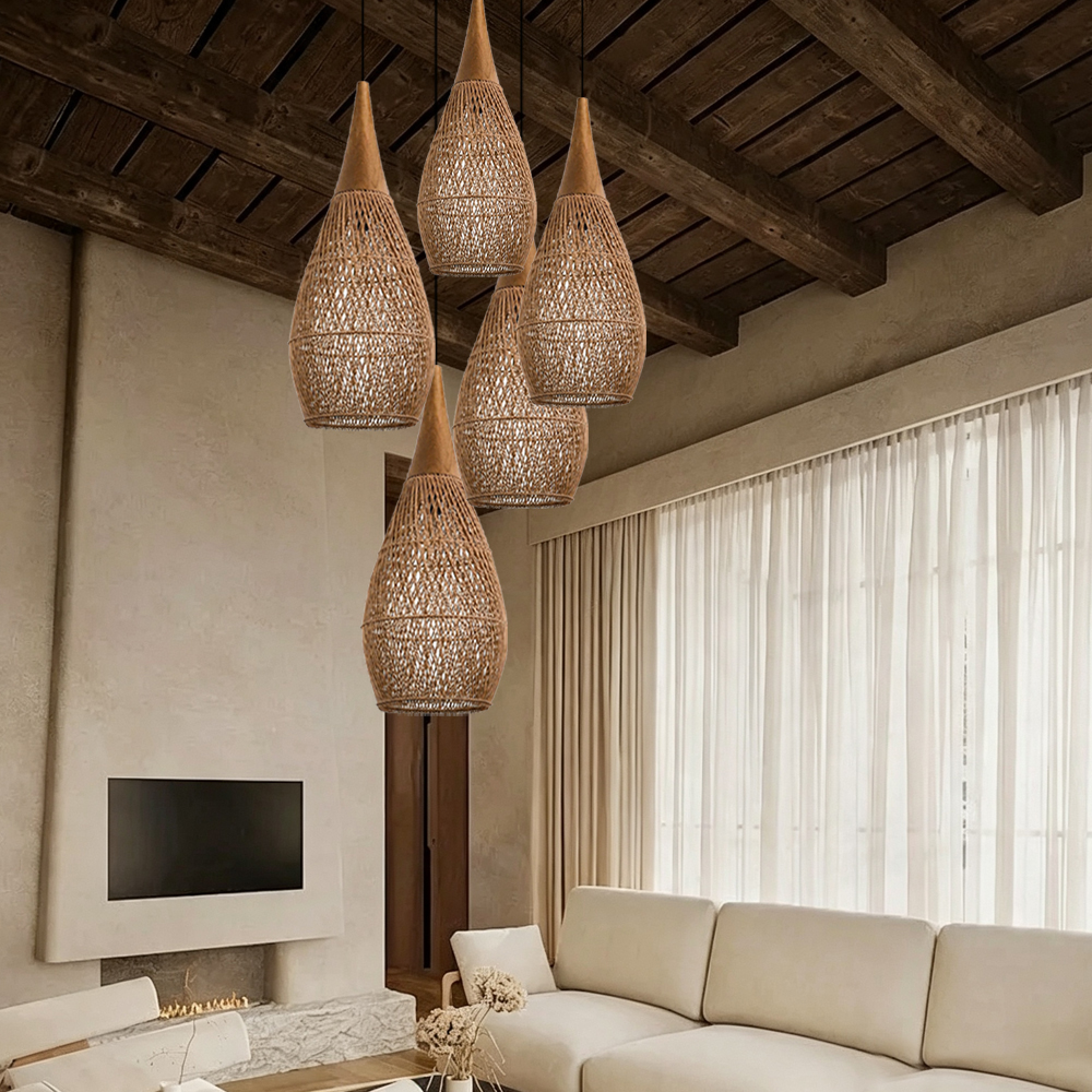 Coastal Rattan Woven Pendant Light  Farmhouse Artisan Natural Lighting for Dining Rooms