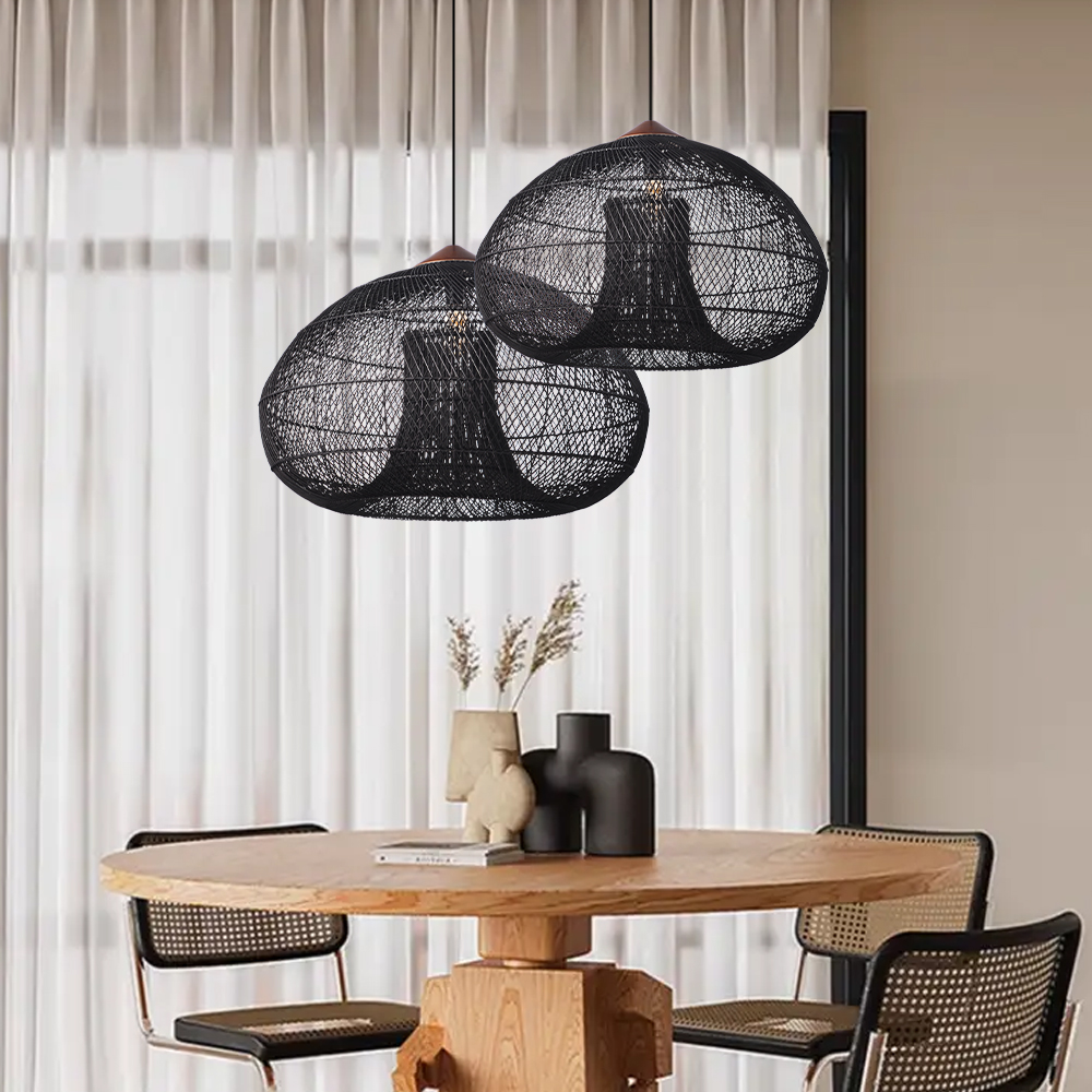 Wabi Sabi Style Retro Dining Room Chandelier Rattan Zen Pendant Light